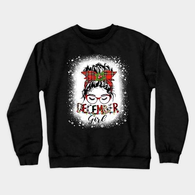 Bleached Messy Bun December Girl Christmas Lights Birthday Crewneck Sweatshirt by Magazine